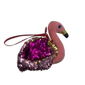 TY Beanie Babies Gilda Flamingo Sequins Pink Girl Wristlet Handbag Change Purse